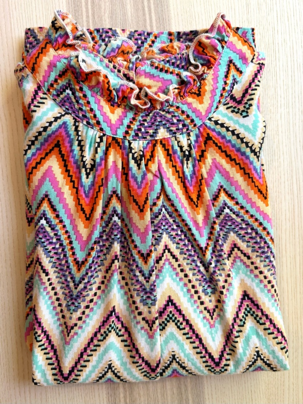 THML Aztec Tribal Print Flutter Sleeve Blouse Cottagecore Romantic Boho Size S - Picture 3 of 5